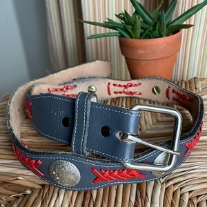 Dun Dee Vintage Grey and Red Leather Concho Belt